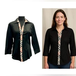 Burberry Brit black button down shirt nova check plaid classic pattern